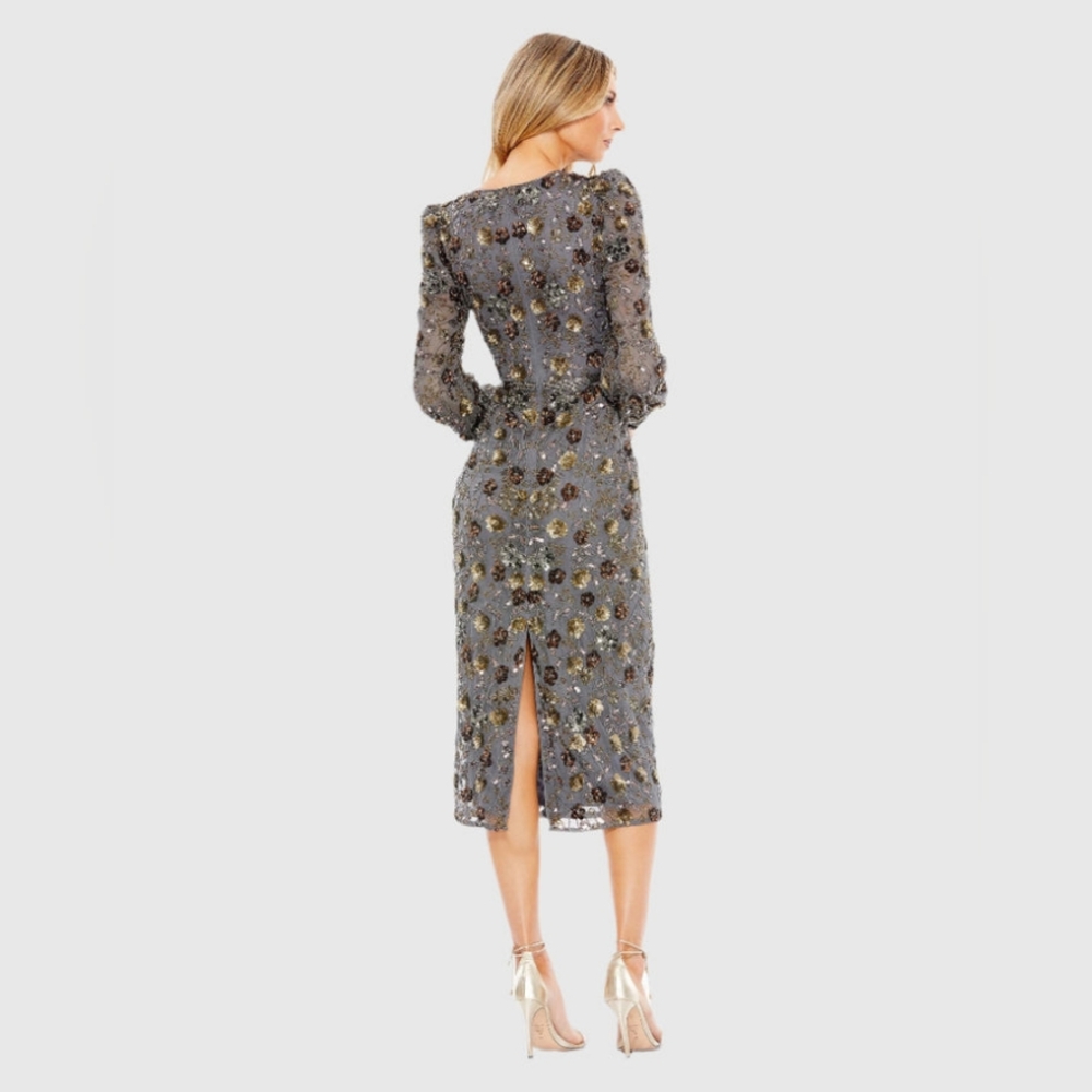 Mac DuggalLong Sleeve V Neck Midi Dress - Picture 4 of 10